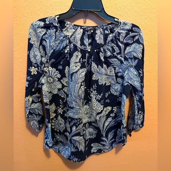 Chaps blue and white paisley top - Picture 1 of 7